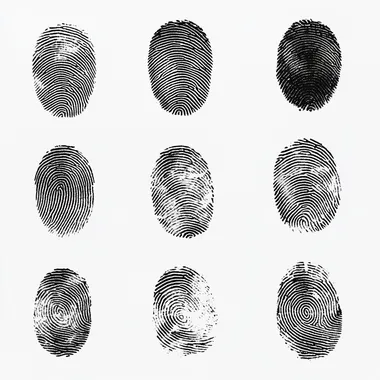 white background, realist black and white fingerprints