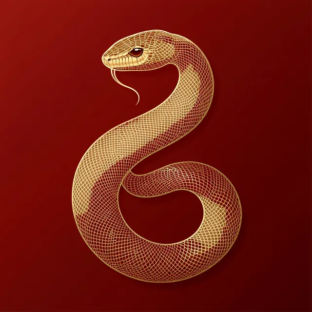 Golden Snake Abstract Art in Red Background for Modern Living Spaces