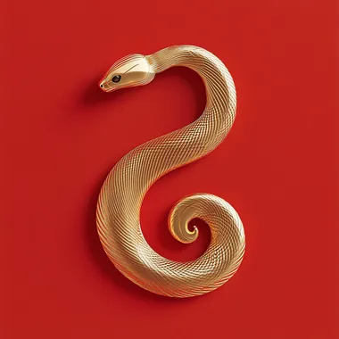 Abstract art, vector illustration of a snake on a red background with Gold curved lines, simple shapes, minimalist design style, vector illustration, smooth curves and subtle gradients, flat colors, vector logo, high resolution, high detail, ultra high quality, vector graphics, Octane render, 3D render, 8K