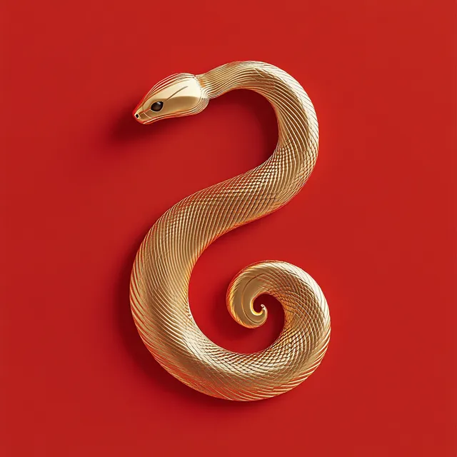 Gold Snake Abstract Art for Living Room Decor on Red Background