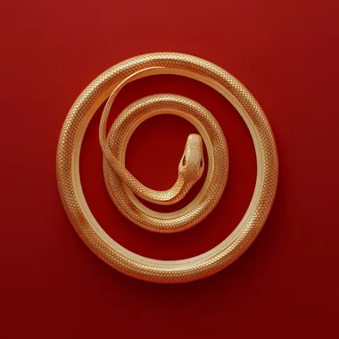 Abstract art, vector illustration of a snake on a red background with Gold curved lines, simple shapes, minimalist design style, vector illustration, smooth curves and subtle gradients, flat colors, vector logo, high resolution, high detail, ultra high quality, vector graphics, Octane render, 3D render, 8K