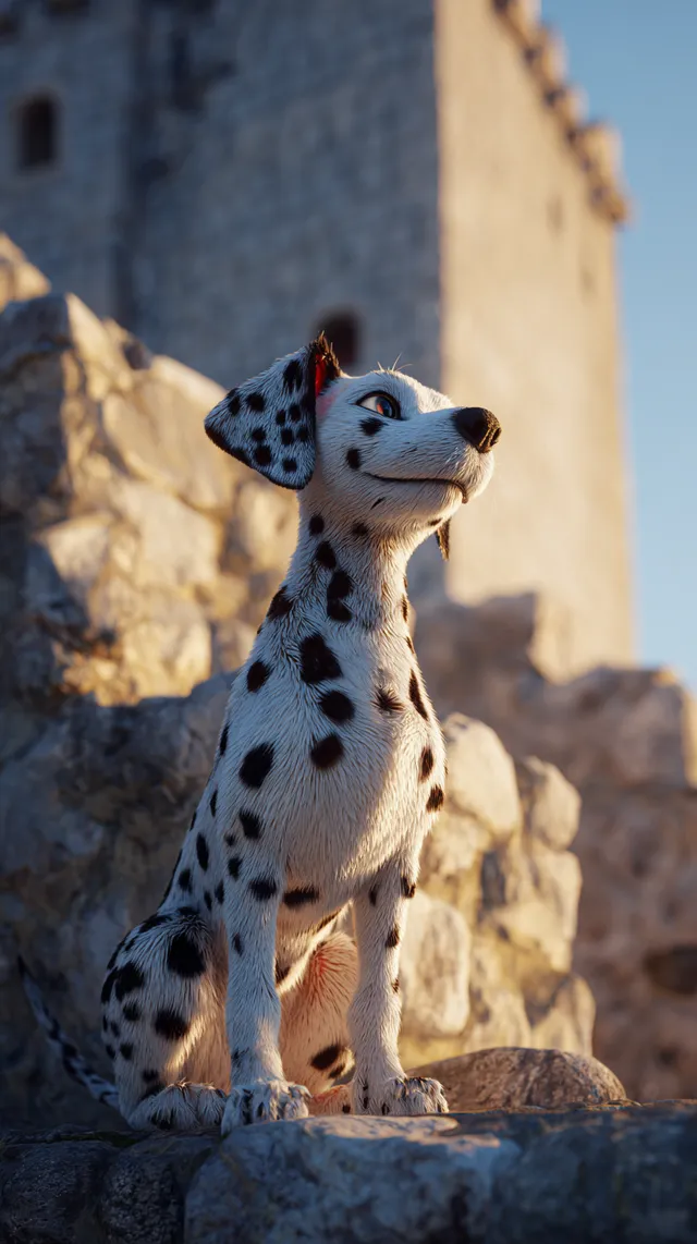 Cute Dalmatian Dog Against Dubrovnik's Ancient Walls