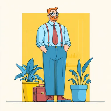 Salesman illustration, full body, flat design, outline