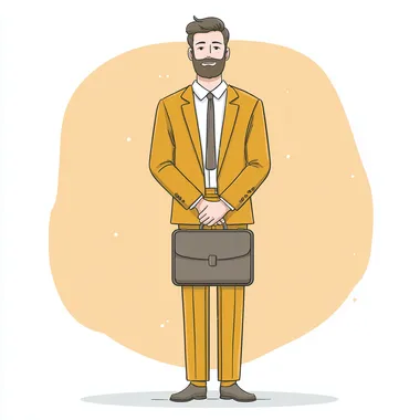 Salesman illustration, full body, flat design, outline