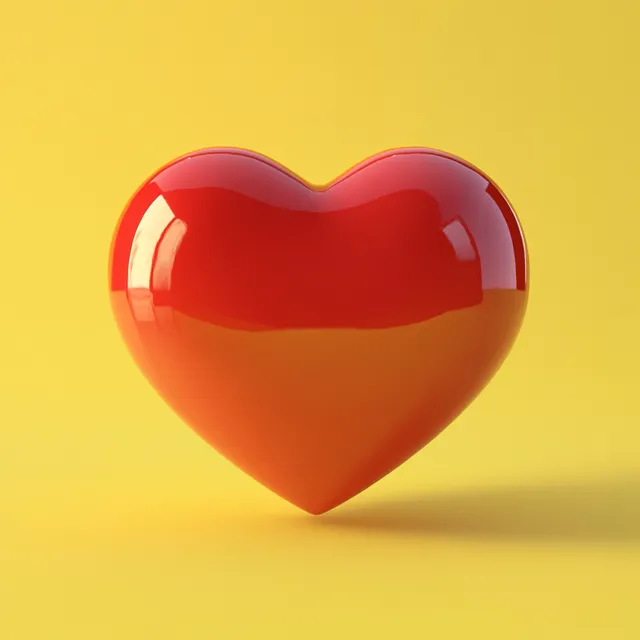 a red heart shaped object on a yellow background