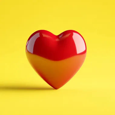 cute,brender,3d,simple red heart,background is yellow