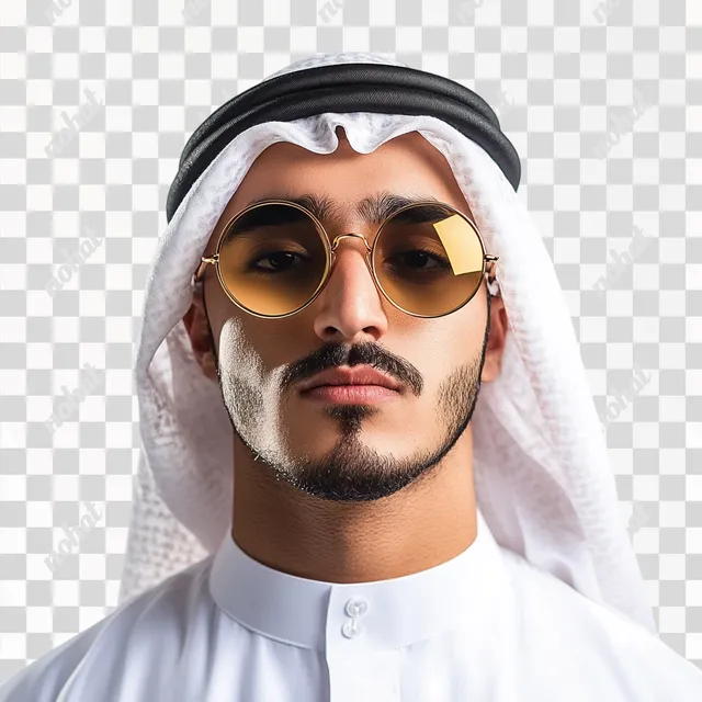 Trendy Gen Z Saudi Male in Round Gold Sunglasses