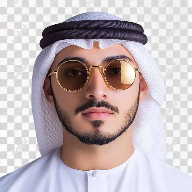Portrait of a Stylish Gen Z Saudi Male in Gold Sunglasses