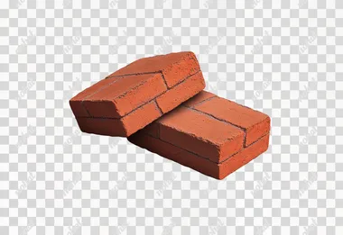 Two bricks in a vector style, isolated on a white background. A 3D rendering illustration of two red clay building blocks, in a flat lay arrangement. Vector Illustration, Isolated object, with a transparent background.