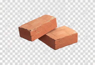 Two bricks in a vector style, isolated on a white background. A 3D rendering illustration of two red clay building blocks, in a flat lay arrangement. Vector Illustration, Isolated object, with a transparent background.
