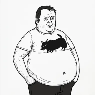 An illustration of a fat unhealthy man wearing a black wolf t-shirt On a white background