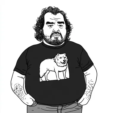 An illustration of a fat unhealthy man wearing a black wolf t-shirt On a white background
