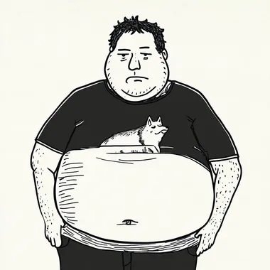 An illustration of a fat unhealthy man wearing a black wolf t-shirt On a white background