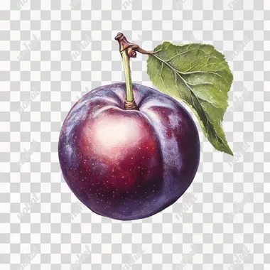 a ripe plum, 64-bit, white background