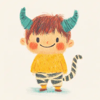 a boy, has red skin, has demon's horn, wearing tiger print short pants, ((wearing ultra short pants)), smiling, white background, Cartoon style, super detailed fur texture, bright colors, 8k, whimsical children's book illustration   1567159629 rofile veqdtc8