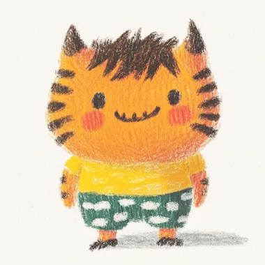 a boy, has red skin, has demon's horn, wearing tiger print short pants, ((wearing ultra short pants)), smiling, white background, Cartoon style, super detailed fur texture, bright colors, 8k, whimsical children's book illustration   1567159629 rofile veqdtc8