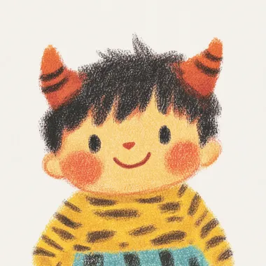a boy, has red skin, has demon's horn, wearing tiger print short pants, ((wearing ultra short pants)), smiling, white background, Cartoon style, super detailed fur texture, bright colors, 8k, whimsical children's book illustration   1567159629 rofile veqdtc8