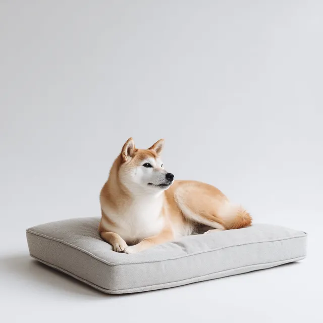 Relaxed Shiba Inu on Memory Foam Dog Bed