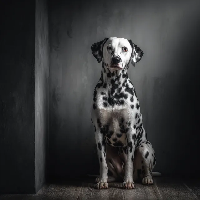 Expressive Dalmatian Dog in a Modern Minimalist Room