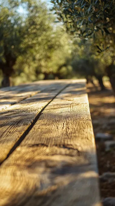 very close-up close-up rustic Andalusian table in a field of olive trees
