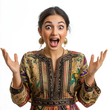 woman with excited face in isolated background in ethnic wear