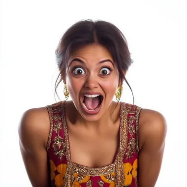 woman with excited face in isolated background in ethnic wear