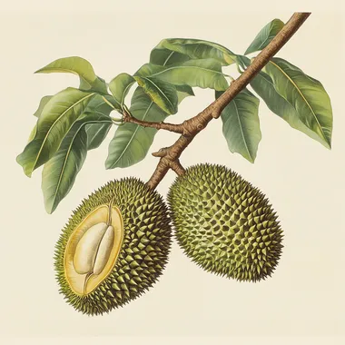 branch from durian tree, scientific drawing, from science textbook