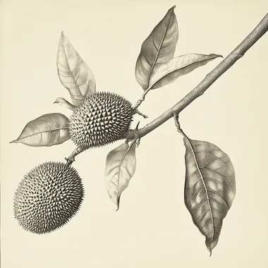 branch from durian tree, scientific drawing, from science textbook