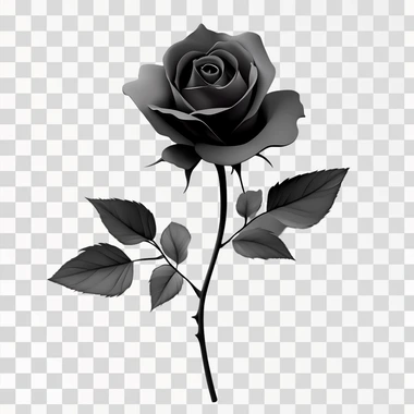black rose with shadows effect, grey, white background, leaves, realistic rose, shadows, no to dark , with lights and delicate greys shadows