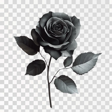 black rose with shadows effect, grey, white background, leaves, realistic rose, shadows, no to dark , with lights and delicate greys shadows