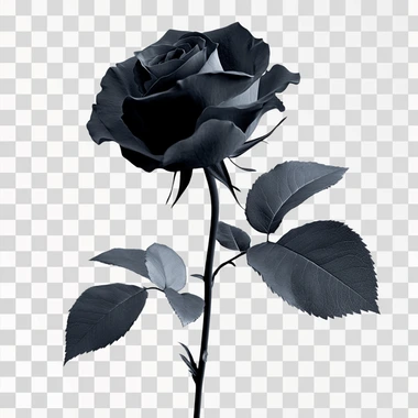 black rose with shadows effect, grey, white background, leaves, realistic rose, shadows, no to dark , with lights and delicate greys shadows