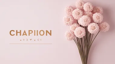 Greeting card design, background a lot of free space for text 3D chamomile soft pink flowers, golden lines, detailed white background   --s 700  nxg3h9q