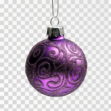 close up purple christmas toy for a christmas tree, with a hanger, isolated on a white background