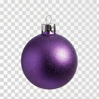 close up purple christmas toy for a christmas tree, with a hanger, isolated on a white background
