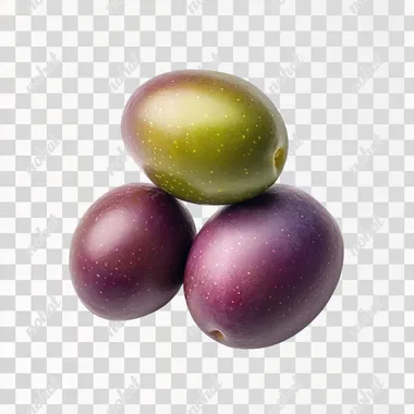 hyper realistic photography, three ultra detailed Maurino olives balancing one on top of the other. Olives have gradual color shift from green to purple, often creates a gradient effect on the olives, white background, NO oil