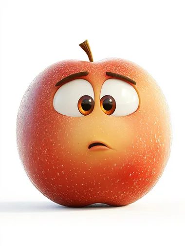 An apple with a weird expression and a round belly, rendered in Pixar style, on a white background.  rofile pygnhs9