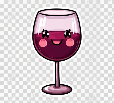 Sticker of wine cartoon character in the style of chibi drawing with white outline, uniform background