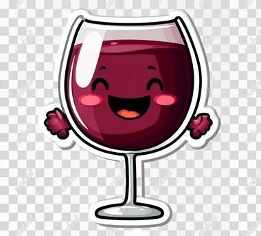 Sticker of wine cartoon character in the style of chibi drawing with white outline, uniform background