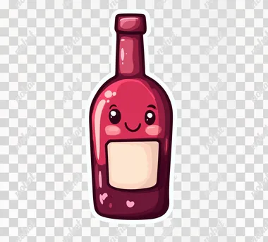 Sticker of wine cartoon character in the style of chibi drawing with white outline, uniform background