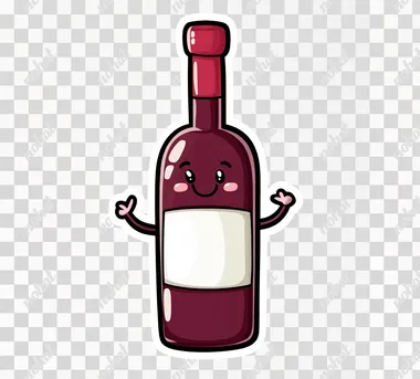 Sticker of wine cartoon character in the style of chibi drawing with white outline, uniform background