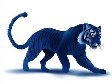 a vector graphic of a tiger silhouette from a side on view. the tiger is in a creeping position as if hunting , isolated on a white background