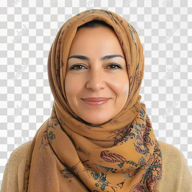 Beautiful smiling of a middle aged moroccan woman in hijab. moroccan style model, isolated on white background