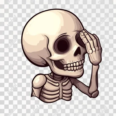 Skull character looking right, smacking its forehead with its palm, 2D cartoon style, Twitch emote.