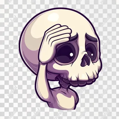 Skull character looking right, smacking its forehead with its palm, 2D cartoon style, Twitch emote.
