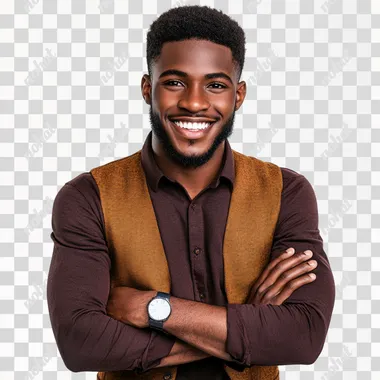 Studio portrait of a vibrant young man with a broad smile, dressed in minimalist smart-casual attire, arms casually crossed, a clean white background, smooth lighting emphasizing his approachable and positive personality." --s 250   hkf2hnv