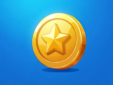 A golden coin with an embossed star on it, in the style of UI icon design, against a blue background, in the style of a cartoon game, with simple and bright colors, bright lighting, from a front view angle, in high resolution, with the best details, in high definition, and perfect picture quality.