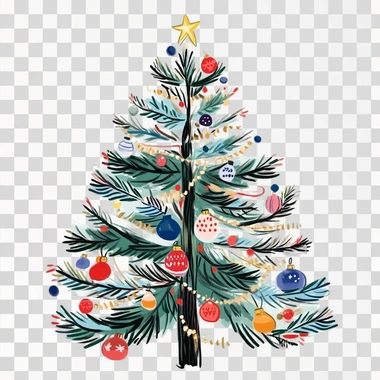 Christmas tree, decorated Christmas tree, vector picture, white background