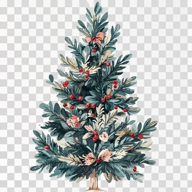 Christmas tree, decorated Christmas tree, vector picture, white background