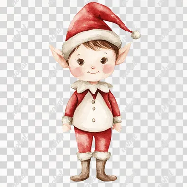 cute elf on the shelf watercolour clipper, vintage style, soft beige blush tone, neutral color palette, soft beige, ivory and deep red tones, isolated on a white background, vector illustration, soft watercolors