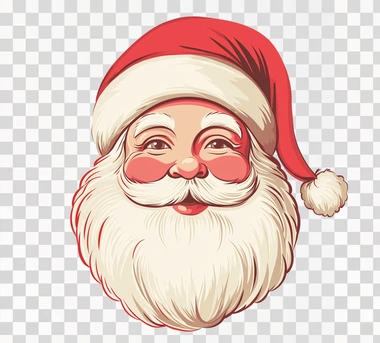 Stenciled illustration of a Santa Claus face, vintage style, simple design, cute and adorable, clip art vector graphic on a white background, Christmas vibe, vintage red color palette, simple design, flat vector graphics.